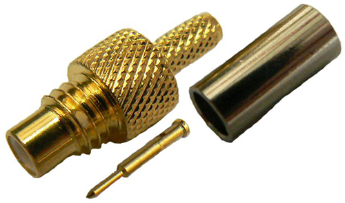 SMC reverse gender female crimp connector for RG174A/U cable and RG316 coaxial cable, DC-10 GHz, 50 Ohms - gold plated