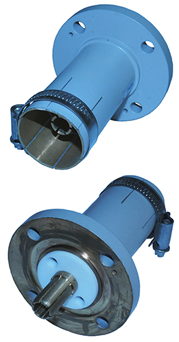 1-5/8" EIA unflanged to 1-5/8" EIA flanged straight adaptor, 15kW, DC-2 GHz, 50 Ohms - Copper and Brass