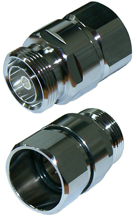 7/16" DIN female connector for 7/8" flexible corrugated shielded, foam dielectric coaxial cable, ZCG7850, Low P.I.M. - tri-metal plated