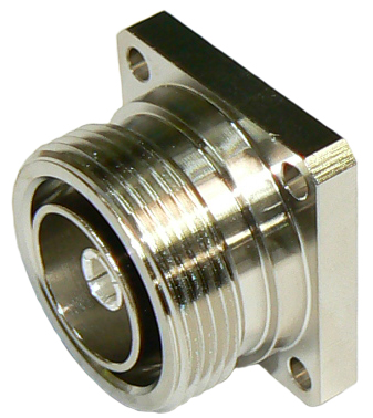 7/16" DIN female flange mount connector, incl. O-ring, 3kW peak, DC-7.5 GHz, 50 Ohms - tri-metal plated