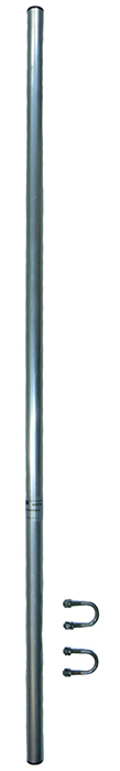 Aluminium mount pole with 2 x 25mm x 48mm U-bolts - 1.1m x 25mm O.D. tube
