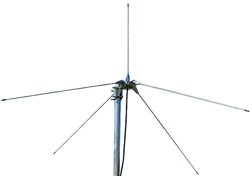 VHF monocone with ground plane, stainless steel, 118-137 MHz or 148-175 MHz, field trim, 50W, BNC male, 10m cable, 2.1 dBi - 1.2m