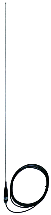 Ground independent stainless steel VHF high band whip antenna, 148-174 MHz, field tune 4 MHz bandwidth, 4.5m cable, 50W, 2.1 dBi - 1.17m