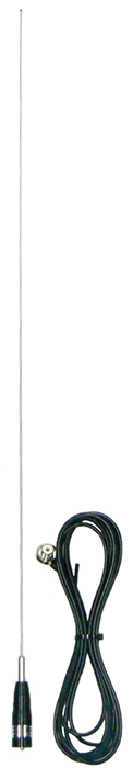 Ground independent VHF half-wave whip, stainless steel, 148-174 MHz, field trim, 6m cable, BNC male, 2.1 dBi - 1.17m